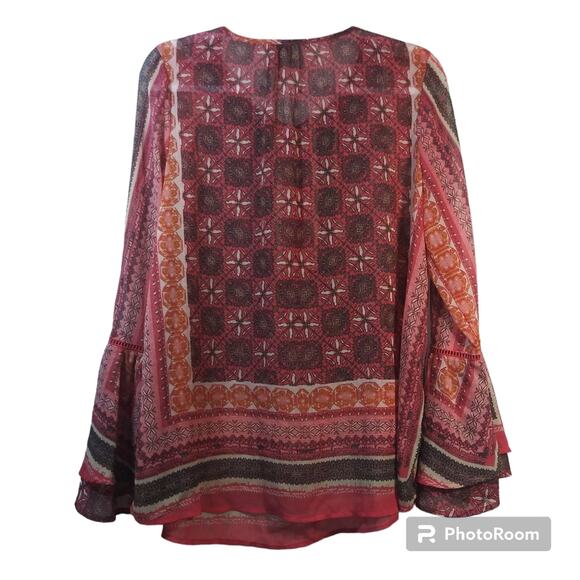 Knox Rose Boho Peasant Sheer Bell Sleeve Blouse Top Size L - Picture 2 of 8